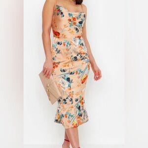 Satin Cowl Neck Midi Dress